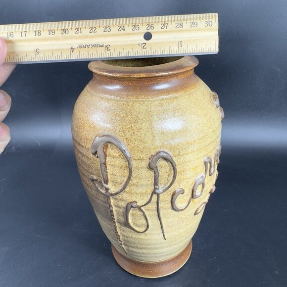 Hand Made Studio Art Pottery Vase Vessel Popcorn Brown Stoneware Vase Signed - Picture 4 of 13